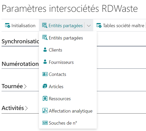 Liste des tables partagées