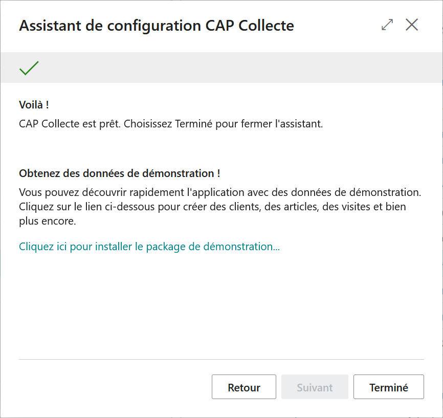 Fin de la configuration de CAP Collecte